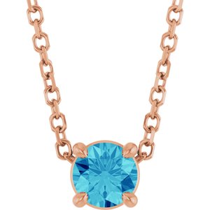14K Rose 4 mm Natural Blue Zircon 16-18" Necklace