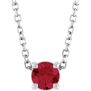 14K White 4 mm Natural Ruby 16-18" Necklace