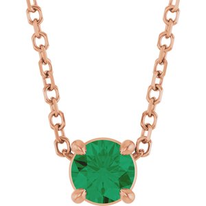 14K Rose 4 mm Natural Emerald 16-18" Necklace