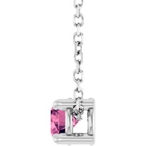 14K White 4 mm Natural Pink Tourmaline 16-18" Necklace