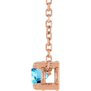 14K Rose 4 mm Natural Aquamarine 16-18" Necklace