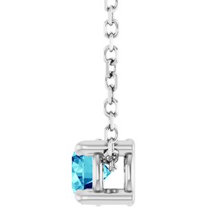 14K White 4 mm Natural Blue Zircon 16-18" Necklace