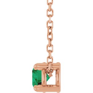 14K Rose 4 mm Lab-Grown Emerald 16-18" Necklace