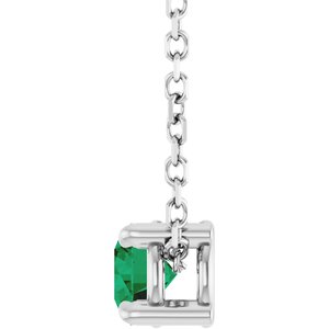 14K White 4 mm Natural Emerald 16-18" Necklace