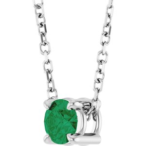 14K White 4 mm Natural Emerald 16-18" Necklace