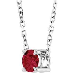 14K White 4 mm Natural Ruby 16-18" Necklace