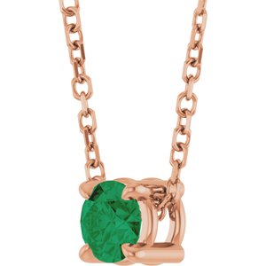 14K Rose 4 mm Natural Emerald 16-18" Necklace