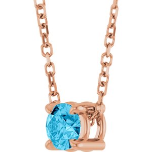 14K Rose 4 mm Natural Aquamarine 16-18" Necklace