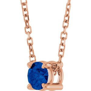 14K Rose 4 mm Lab-Grown Blue Sapphire 16-18" Necklace