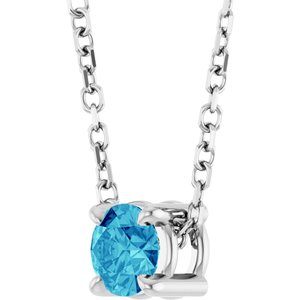 14K White 4 mm Natural Blue Zircon 16-18" Necklace