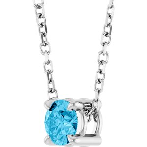 14K White 4 mm Natural Aquamarine 16-18" Necklace