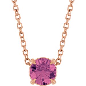 14K Rose 5 mm Natural Pink Tourmaline 16-18" Necklace