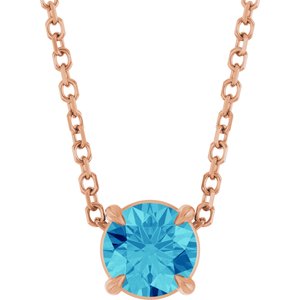 14K Rose 5 mm Natural Blue Zircon 16-18" Necklace