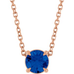14K Rose 5 mm Lab-Grown Blue Sapphire 16-18" Necklace