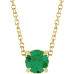 14K Yellow 5 mm Natural Emerald 16-18" Necklace