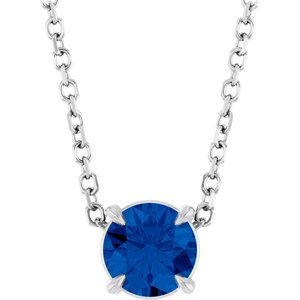 14K White 5 mm Natural Blue Sapphire 16-18" Necklace