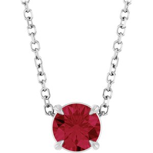 14K White 5 mm Natural Ruby 16-18" Necklace