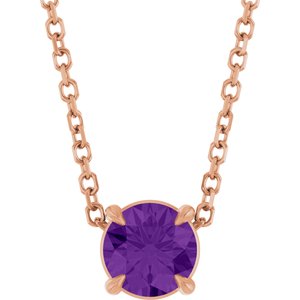 14K Rose 5 mm Natural Amethyst 16-18" Necklace