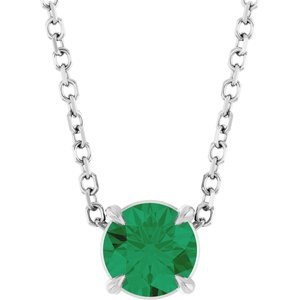 14K White 5 mm Lab-Grown Emerald 16-18" Necklace