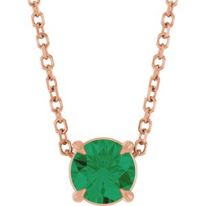 14K Rose 5 mm Natural Emerald 16-18" Necklace