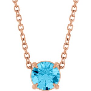 14K Rose 5 mm Natural Aquamarine 16-18" Necklace