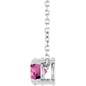 14K White 5 mm Natural Pink Tourmaline 16-18" Necklace