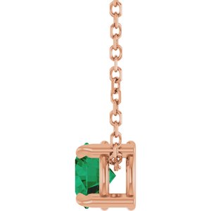 14K Rose 5 mm Natural Emerald 16-18" Necklace