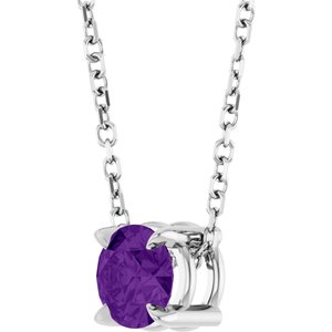 14K White 5 mm Natural Amethyst 16-18" Necklace