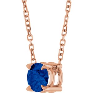 14K Rose 5 mm Lab-Grown Blue Sapphire 16-18" Necklace