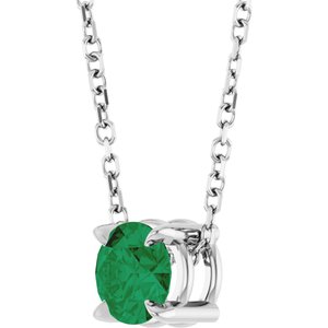 14K White 5 mm Lab-Grown Emerald 16-18" Necklace