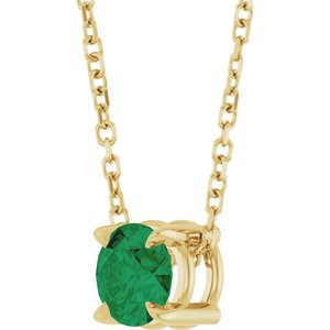 14K Yellow 5 mm Natural Emerald 16-18" Necklace