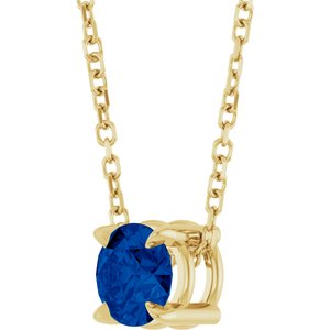 14K Yellow 5 mm Natural Blue Sapphire 16-18" Necklace