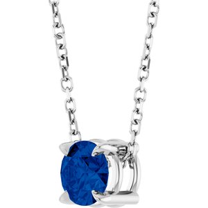 14K White 5 mm Natural Blue Sapphire 16-18" Necklace