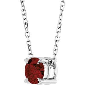 14K White 5 mm Natural Mozambique Garnet 16-18" Necklace