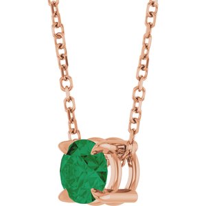 14K Rose 5 mm Natural Emerald 16-18" Necklace