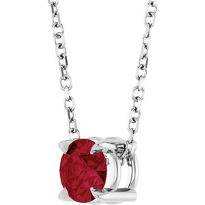 14K White 5 mm Lab-Grown Ruby 16-18" Necklace