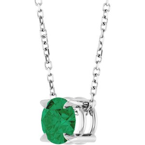 14K White 6 mm Natural Emerald 16-18" Necklace
