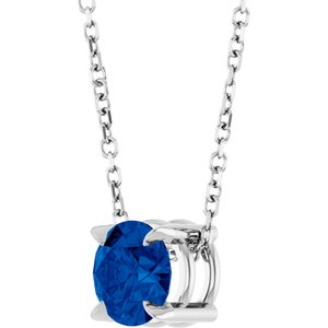 14K White 6 mm Natural Blue Sapphire 16-18" Necklace