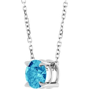 14K White 6 mm Natural Blue Zircon 16-18" Necklace