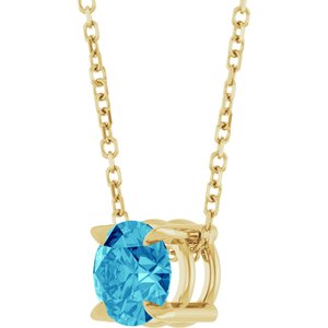 14K Yellow 6 mm Natural Blue Zircon 16-18" Necklace