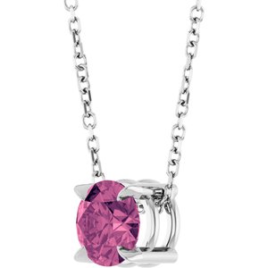 14K White 6 mm Natural Pink Tourmaline 16-18" Necklace