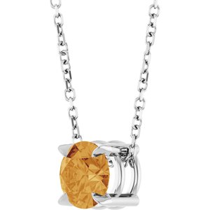 14K White 6 mm Natural Citrine 16-18" Necklace