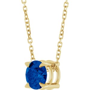 14K Yellow 6 mm Lab-Grown Blue Sapphire 16-18" Necklace