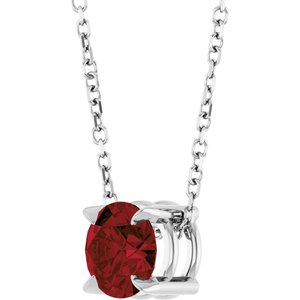 14K White 6 mm Natural Mozambique Garnet 16-18" Necklace
