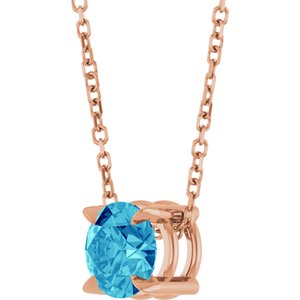 14K Rose 6 mm Natural Blue Zircon 16-18" Necklace