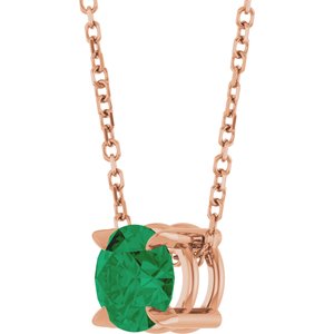 14K Rose 6 mm Natural Emerald 16-18" Necklace