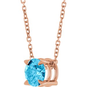 14K Rose 6 mm Natural Aquamarine 16-18" Necklace