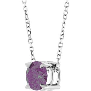 14K White 6 mm Lab-Grown Alexandrite 16-18" Necklace