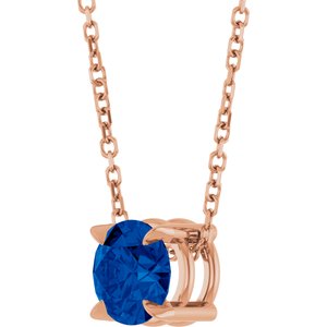 14K Rose 6 mm Lab-Grown Blue Sapphire 16-18" Necklace