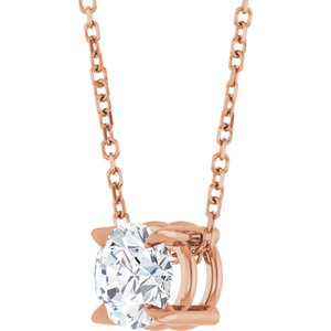 14K Rose 6 mm Natural White Sapphire 16-18" Necklace